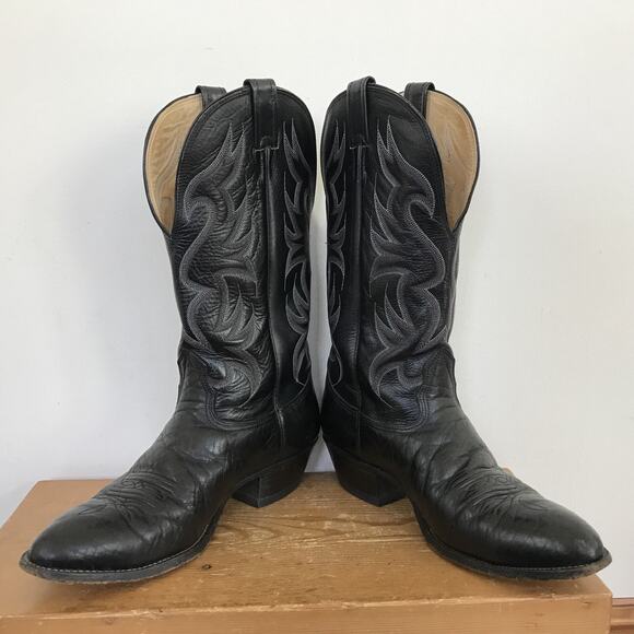 Vintage Nocona Black Flame Stitch Leather Cowboy Western Rodeo Boots 10D main image 4